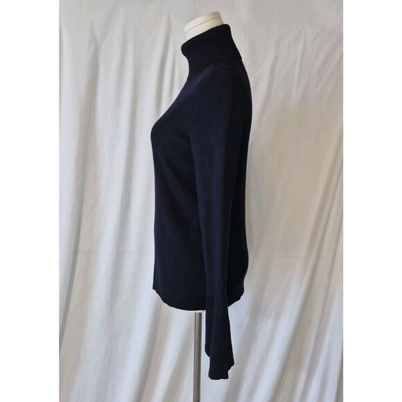 Anthropologie Moth Dark Navy Blue Ribbed Flare Sleeve Turtleneck Sweater Small - Picture 5 of 7